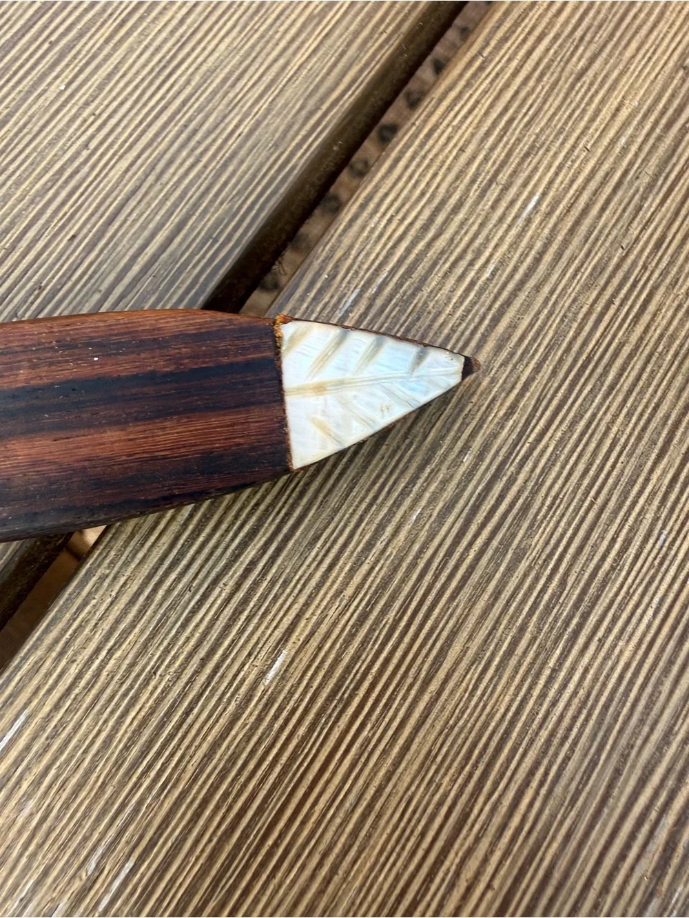 Hand Carved Exotic Wood Serving Spoon Mother of Pearl Inlay Handmade